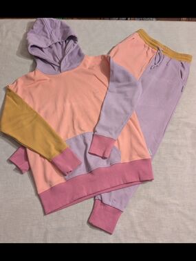 Little Wedgies Pastel Colorblock Hoodie & Joggers Peach, Lavender, Pink, Mustard